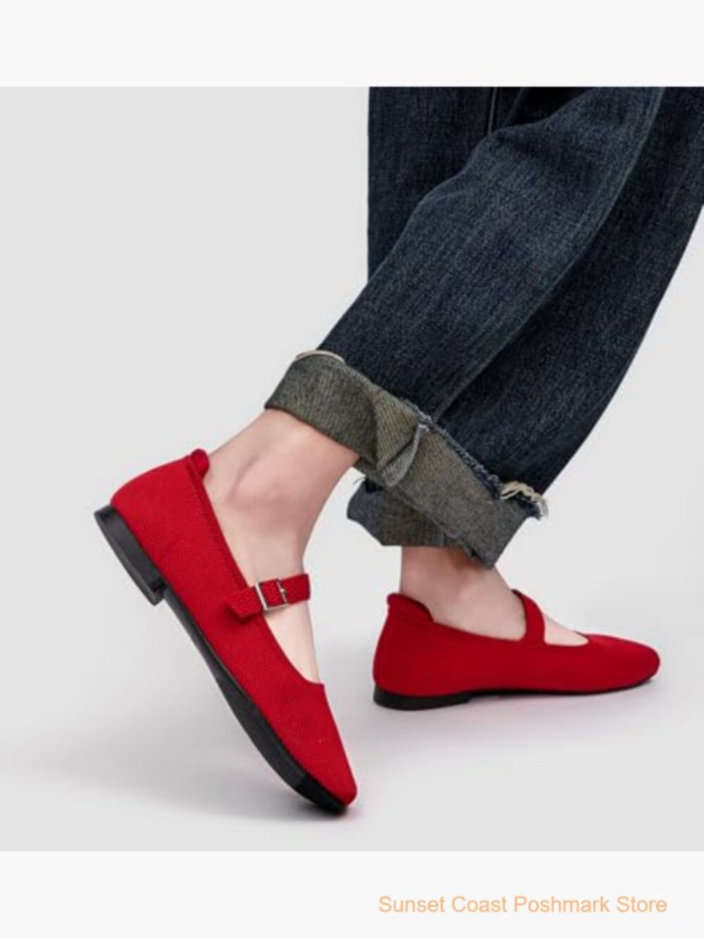 Square Toe Mary Jane Ballet Flats Adjustable Straps Arch Support - Picture 4 of 7